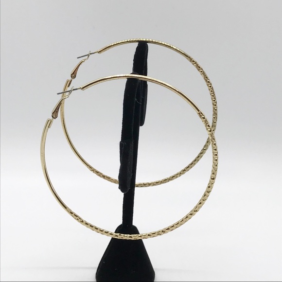 unbranded Jewelry - 3” Gold Tone Textured Large Hoop Earrings, NWOT